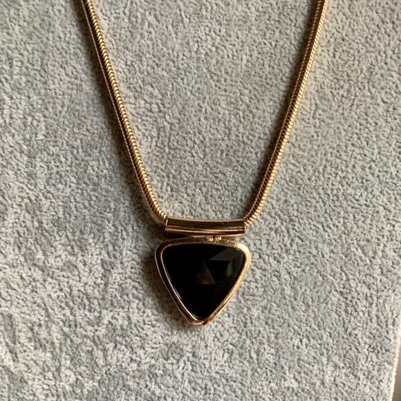 Gold Tone Snake Chain - Black Triangle Pendant Necklace. - Picture 4 of 8